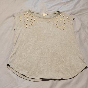 Tank Top Sleeveless Shirt Pearls Beads Gray